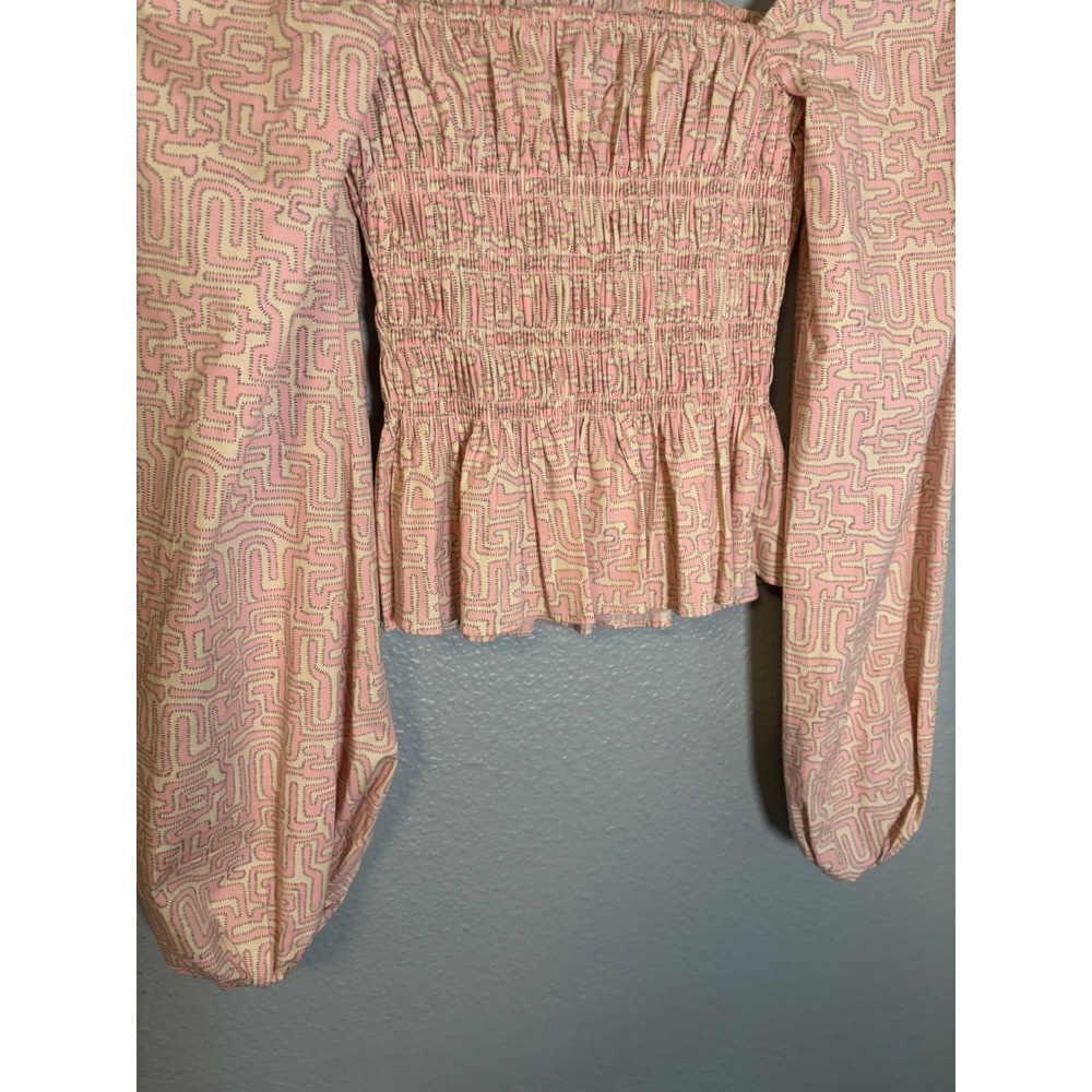 Staud Jules Smocked Long Sleeve Top Pastel Maze Pink Size XS - Picture 8 of 10